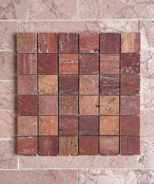 Scarlet Travertine Square Mosaic